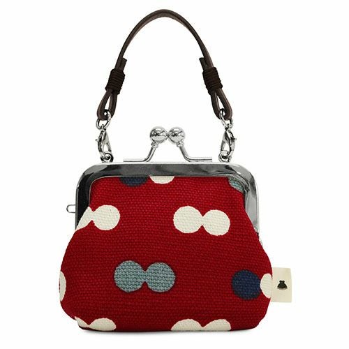 革ヒモ付き手提げがま口財布（小）【帆布・にこだま柄】