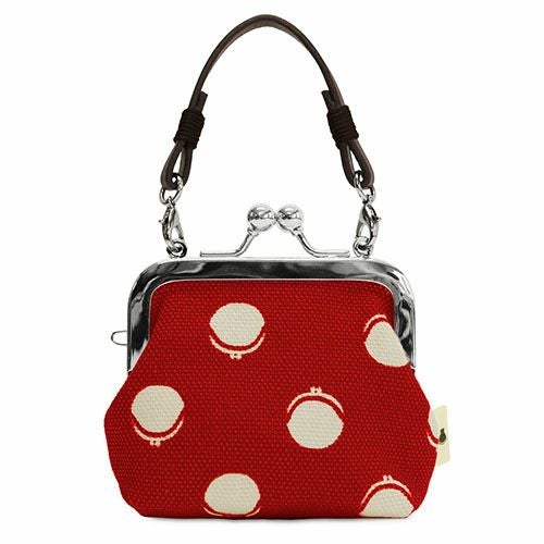 革ヒモ付き手提げがま口財布（小）【帆布・がまドット柄　大判】