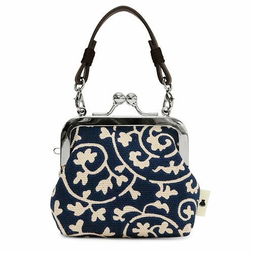 革ヒモ付き手提げがま口財布（小）【帆布・蛸唐草】