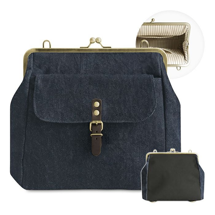 在庫商品】がま口フラップ2WAYリュック【帆布・綿布・デニム（アソート