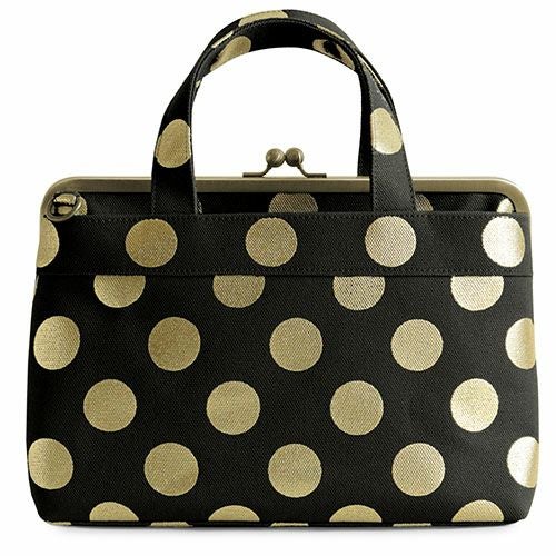 がま口手提げバッグ【帆布・HAKUドット】