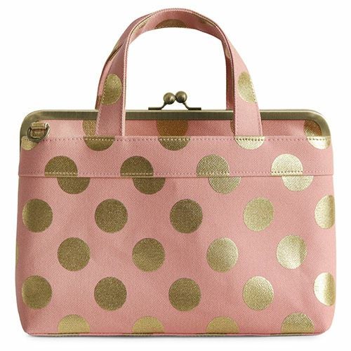 がま口手提げバッグ【帆布・HAKUドット】