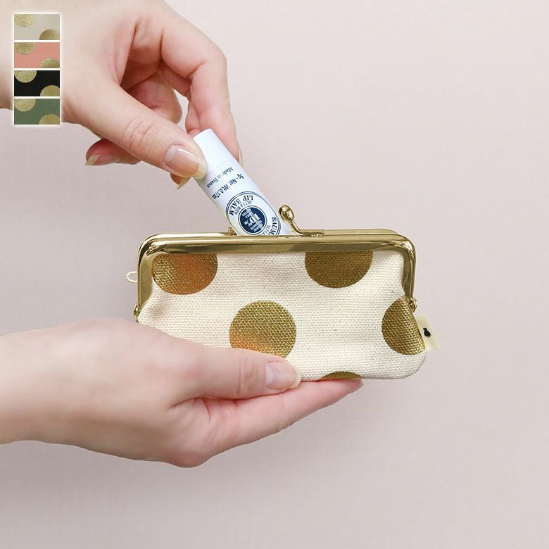 在庫商品】鏡付きがま口リップケース【HAKUドット】 [M便 1/4