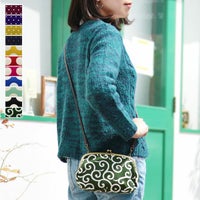 がま口スマホショルダーバッグ【帆布・唐草/水玉】メインイメージ