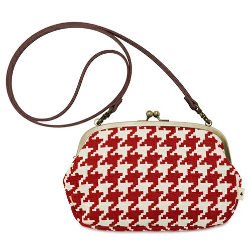 がま口スマホショルダーバッグ【帆布・バードチェック】 