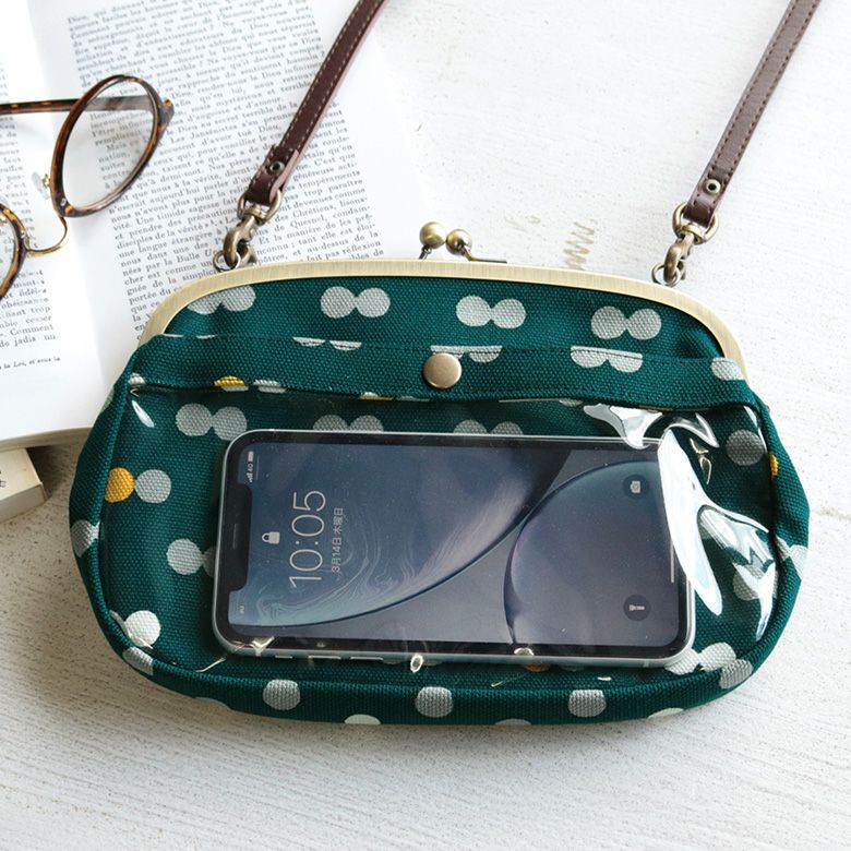 在庫商品】がま口スマホショルダーバッグ【帆布・にこだま柄】 [M便 9