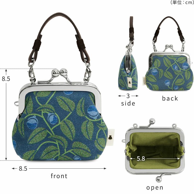 革ヒモ付き手提げがま口財布（小）【帆布・がまの実】ディテール