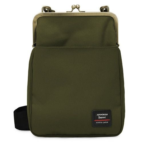 がま口ハンド/ショルダーバッグ 【コーデュラ(R)】あやの小路日本製京都・カーキ 在庫商品】縦型がま口ショルダーバッグ【Sarei コーデュラ（R）re/cor