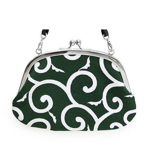 革ヒモ付き親子がま口財布【帆布・唐草/水玉】