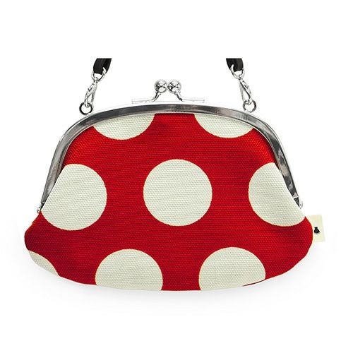 革ヒモ付き親子がま口財布【帆布・唐草/水玉】