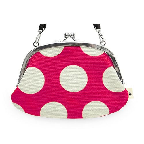 革ヒモ付き親子がま口財布【帆布・唐草/水玉】