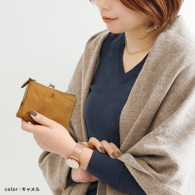【在庫商品】二つ折り袋がま口財布【X＿LEATHER　WALLET(N)】