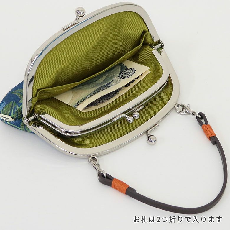 革ヒモ付き親子がま口財布【帆布・がまの実】お札は2つ折りで入ります