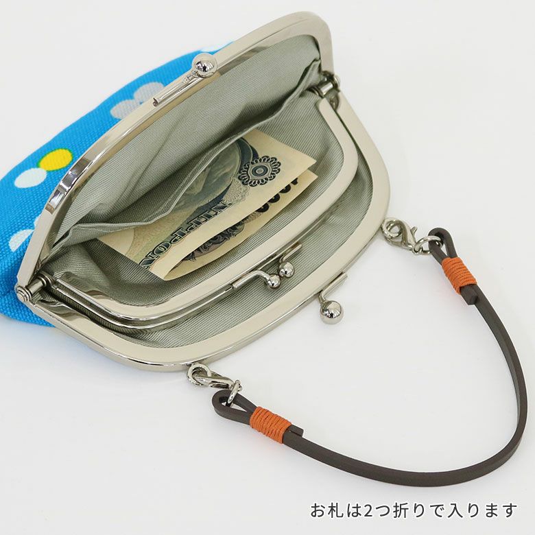 在庫商品】革ヒモ付き親子がま口財布【帆布・にこだま柄】 [M便 1/2