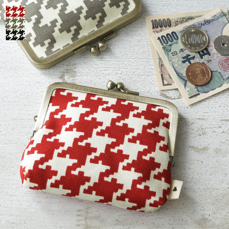 在庫商品】平親子がま口財布【帆布・バードチェック】[M便 1/3