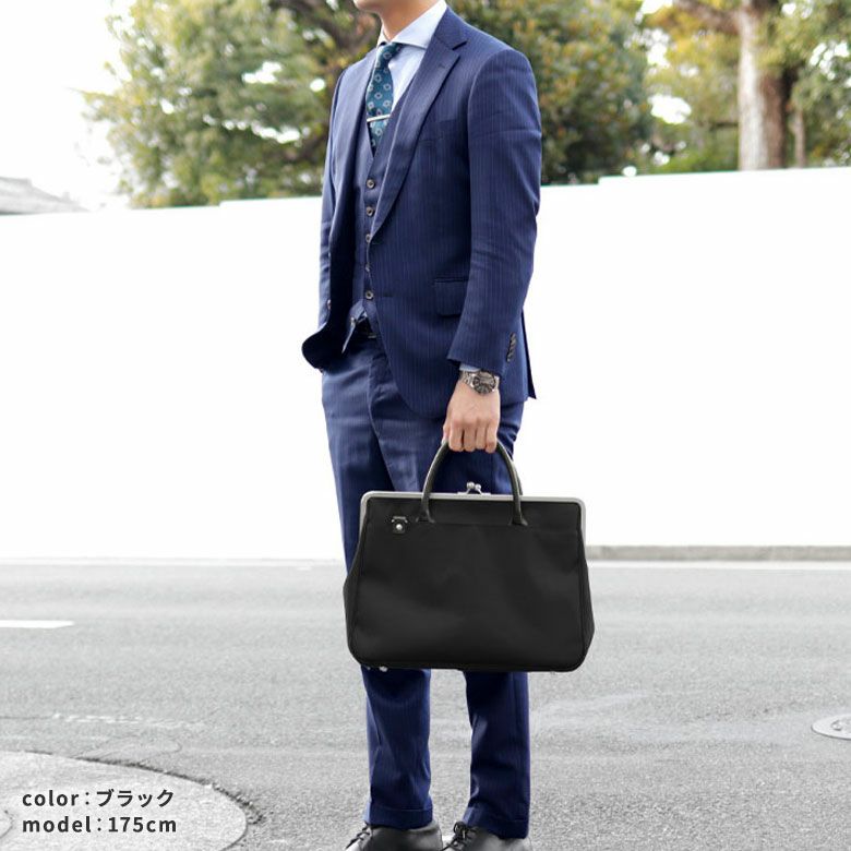 がま口スーツケースバッグ（革ハンドル）【コーデュラ（R）】