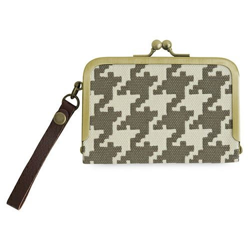 ストラップ付き横型がま口パスケース【帆布・バードチェック】