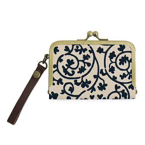 ストラップ付き横型がま口パスケース【帆布・蛸唐草】