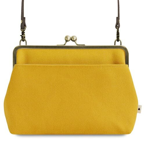 ポケット付きがま口スクエアポシェット【帆布・綿布（アソート）】