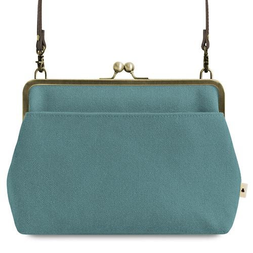 ポケット付きがま口スクエアポシェット【帆布・綿布（アソート）】