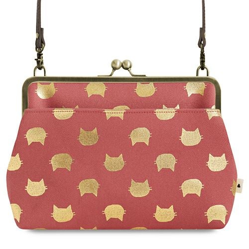 ポケット付きがま口スクエアポシェット【帆布・綿布（アソート）】