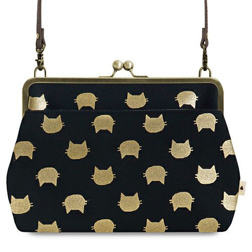 ポケット付きがま口スクエアポシェット【帆布・綿布（アソート）】