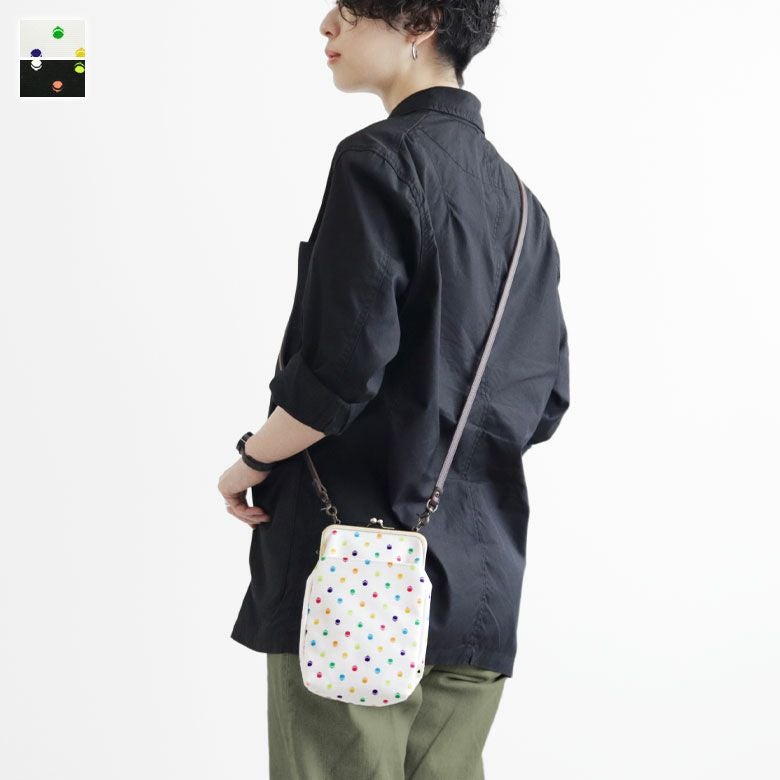 がま口お散歩ポシェット【帆布・がまドット柄】メインイメージ