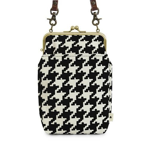 がま口お散歩ポシェット【帆布・バードチェック】