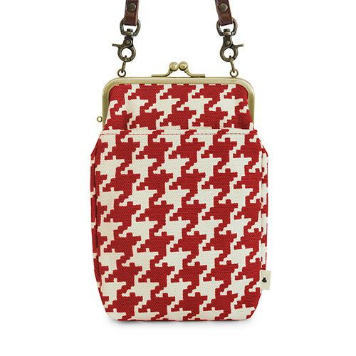 くーちゃん☆ラミネート☆幅広・前ポケット付お財布バッグ（ポシェット）☆ 在庫商品】がま口お散歩ポシェット【帆布・バードチェック】 [M便 1/2