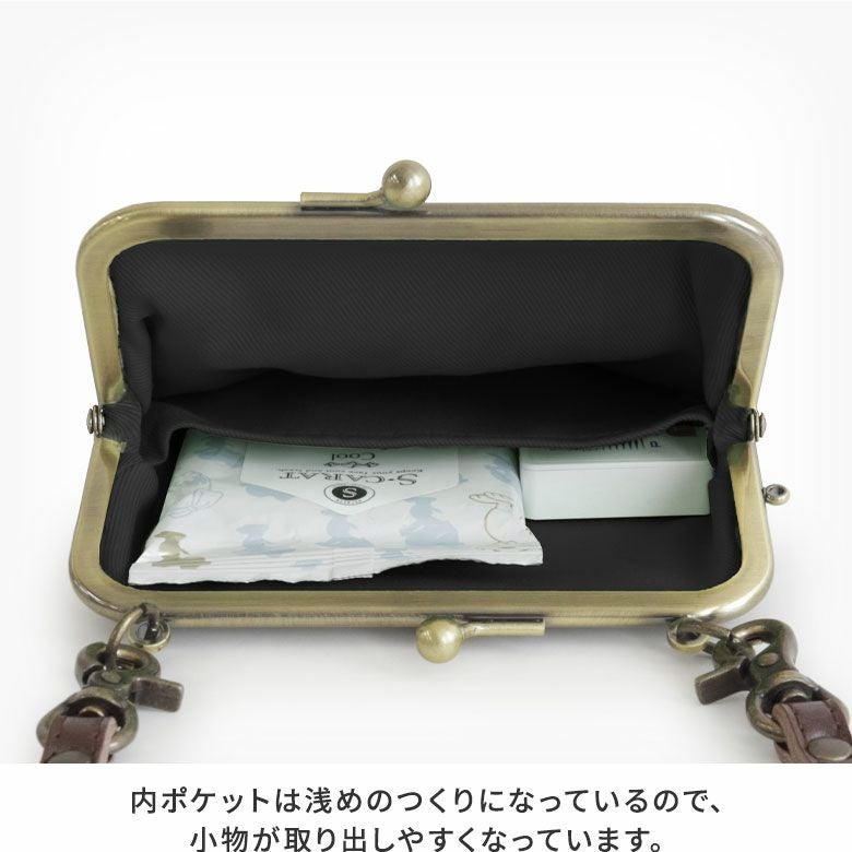 がま口お散歩ポシェット【帆布・水玉】