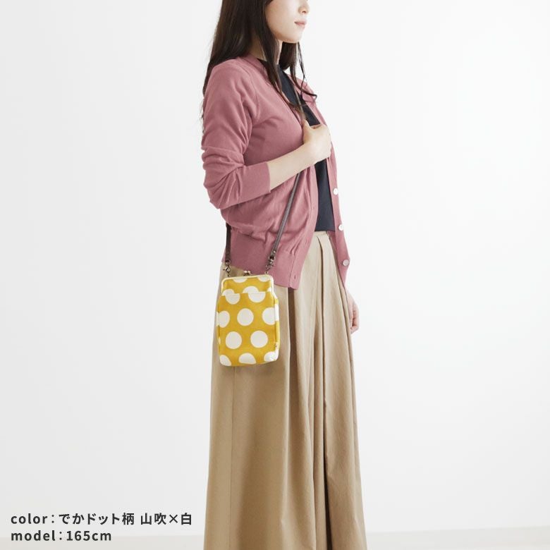 がま口お散歩ポシェット【帆布・水玉】