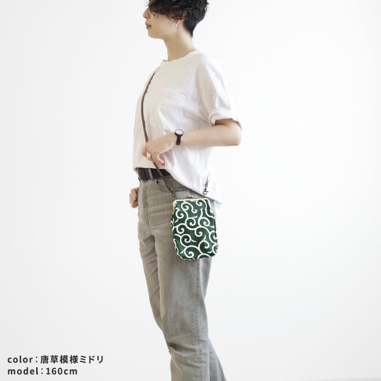 がま口お散歩ポシェット【帆布・水玉】