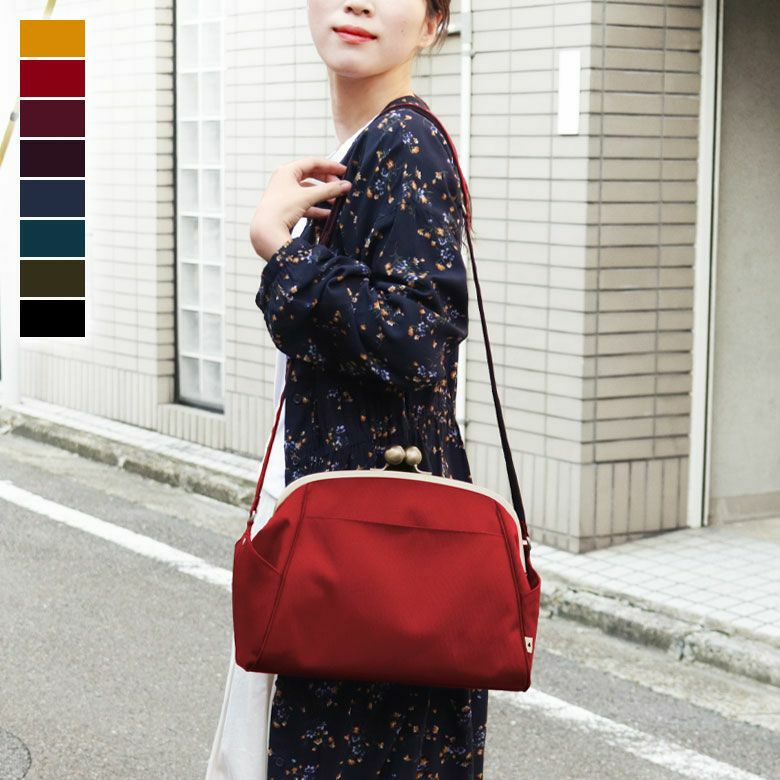大玉がま口ショルダーバッグ【帆布・無地】メインイメージ