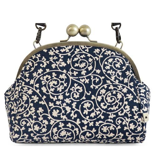 大玉がま口ポシェット【帆布・蛸唐草】