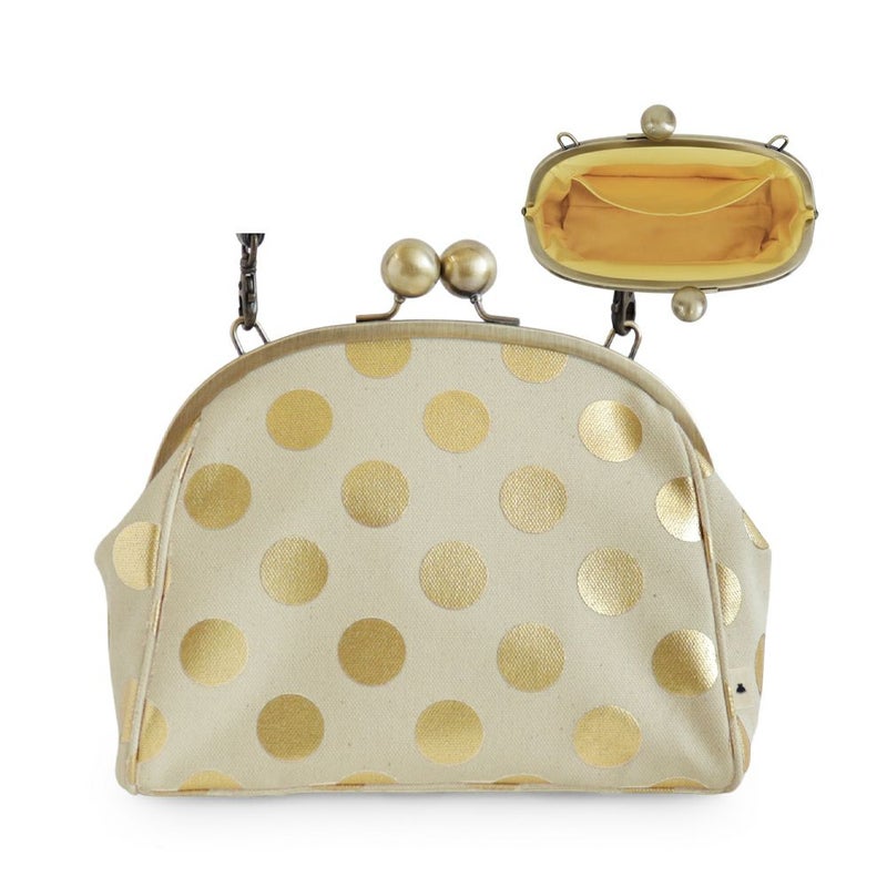 大玉がま口ポシェット【帆布・HAKUドット】