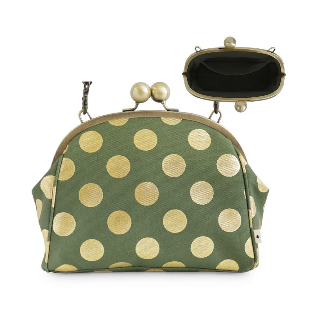 大玉がま口ポシェット【帆布・HAKUドット】