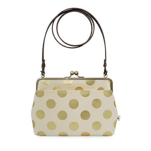 ポケット付きがま口スクエアポシェット【帆布・HAKUドット】