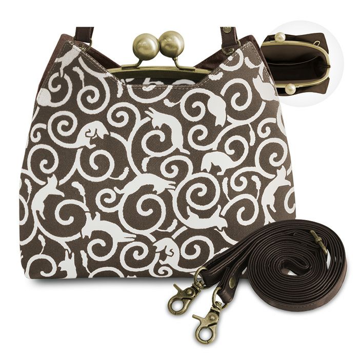 がま口にゃんこポシェット【ねこ唐草】モカ