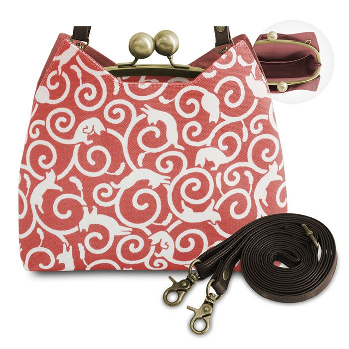 がま口にゃんこポシェット【ねこ唐草】ピンク