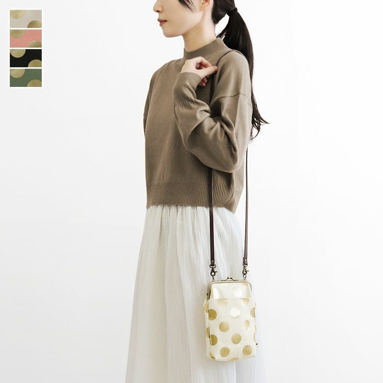 在庫商品】がま口お散歩ポシェット【帆布・HAKUドット】 [M便 1/2