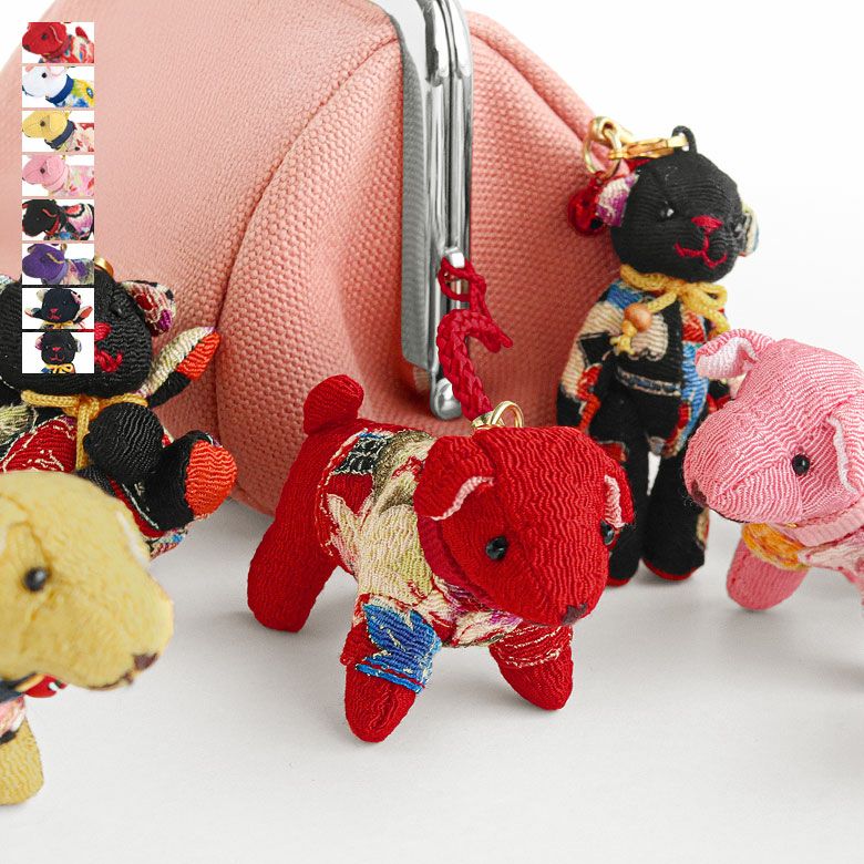 夢み屋　ちりめん細工　犬 ブルドック 可愛い 縁起物　魔除け　タグ付き 在庫商品】ちりめんプチドッグ/ぽちゃぐま/プチベア 根付け