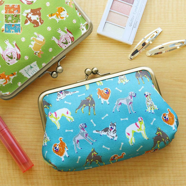 在庫商品】がま口スクエアポーチ【Colorful Dog(カラフルドッグ)】 [M