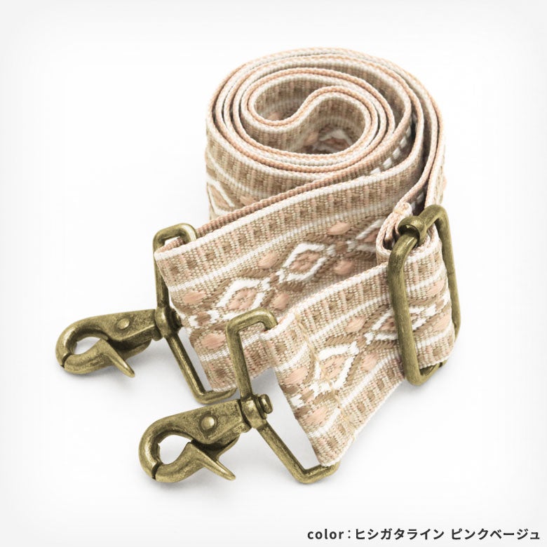 ショルダーBAG用3.8cm幅テープベルト(柄)ヒシガタライン ピンクベージュ