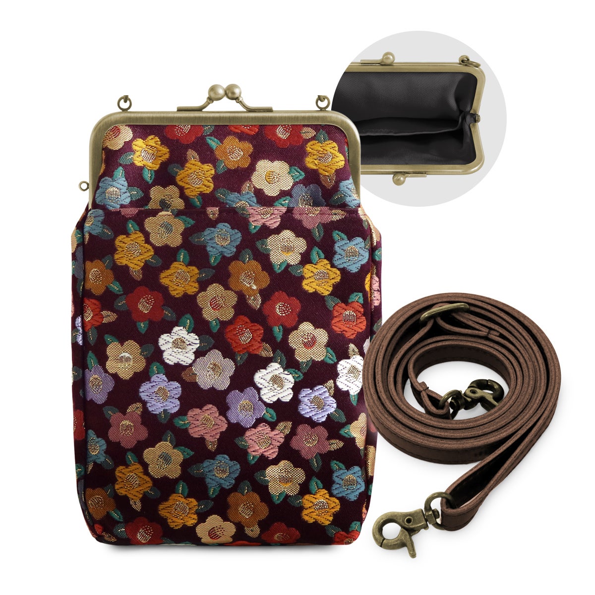 がま口お散歩ポシェット【金襴・帯地（アソート）】