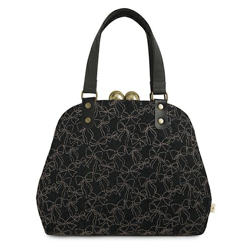 在庫商品】大玉がま口ラウンド手提げバッグ【リボン刺繍】 | がま口の