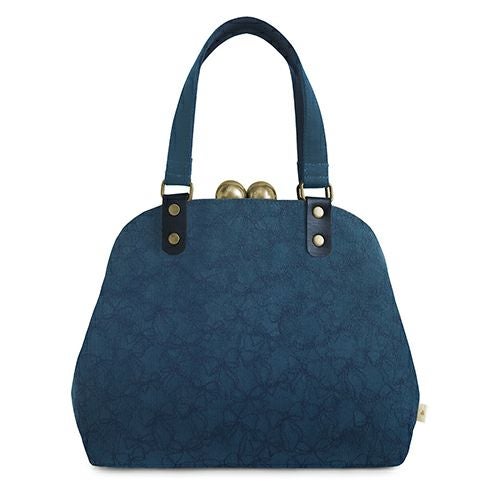 大玉がま口ラウンド手提げバッグ【リボン刺繍】