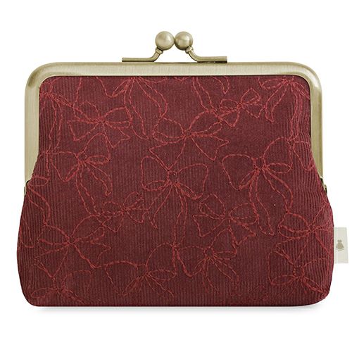 4寸がま口平ポーチ(マチ有)【リボン刺繍】 