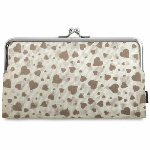 在庫商品】がま口メッシュフラットポーチ【ハートフロッキーメッシュ