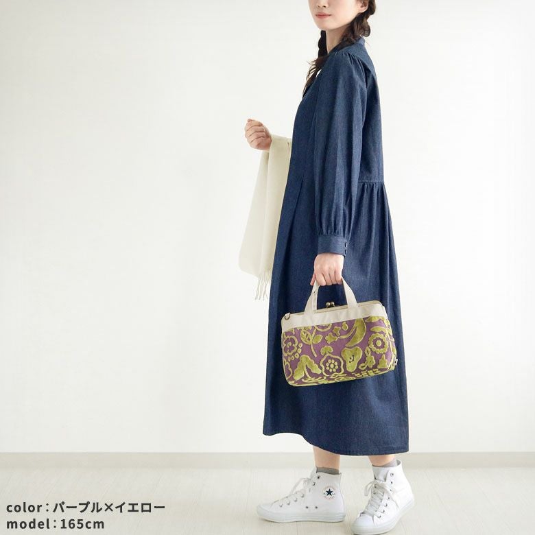 がま口手提げバッグ【フラワーパイル】