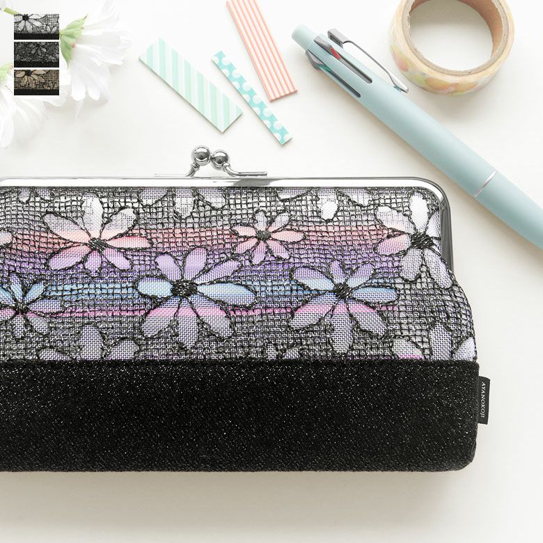 がま口切替メッシュフラットポーチ【マーガレットメッシュ】